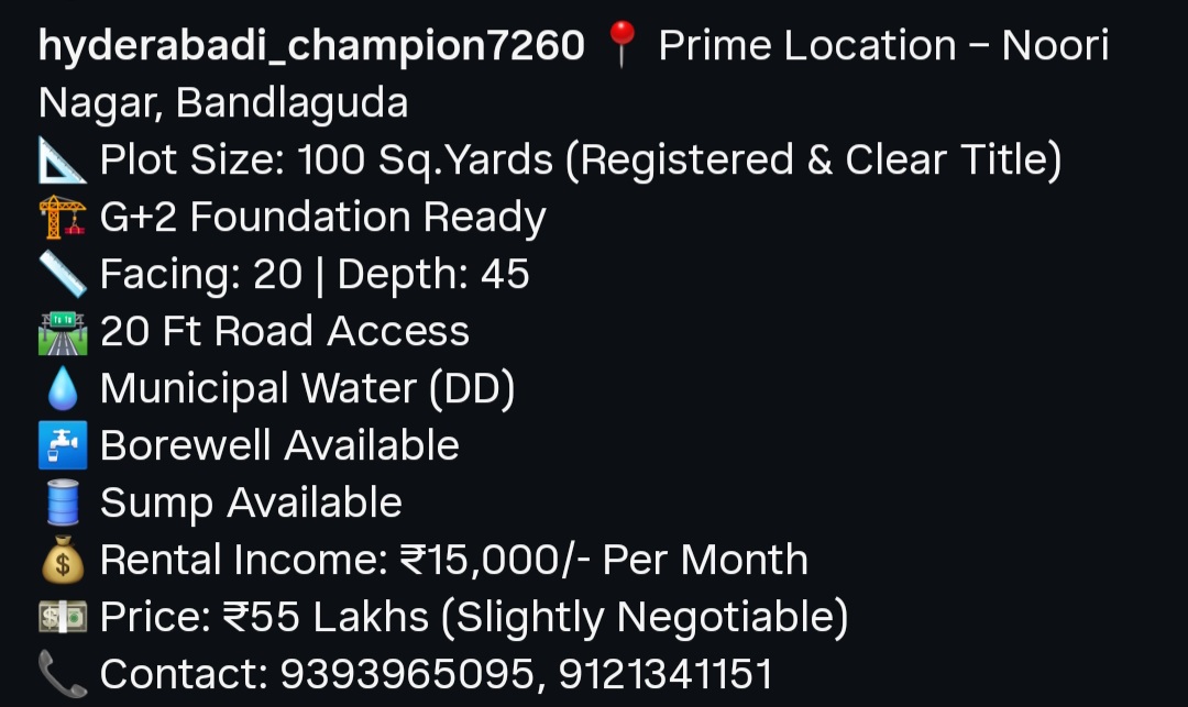 Property for Sale in Prime Location – Noori Nagar, Bandlaguda