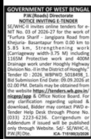 PWD Road Strengthening Tender – Hooghly