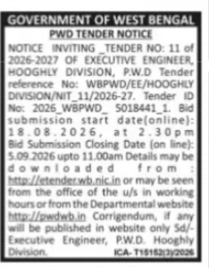 PWD Tender – Hooghly Division Development Work