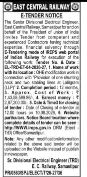 Railway Tender Notice – OHE Modification Work