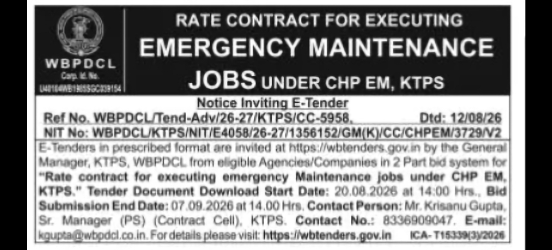 Rate Contract for Emergency Maintenance Jobs under CHP EM – KTPS