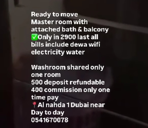 📍 READY TO MOVE – MASTER ROOM (AL NAHDA 1, DUBAI)