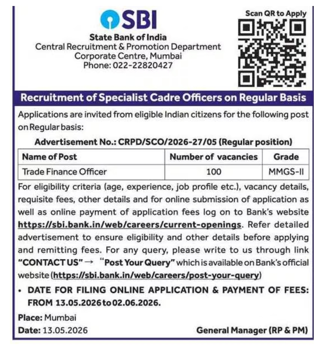 Recruitment of Specialist Cadre Officers on Regular Basis