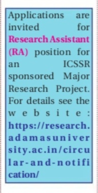 Research Assistant Vacancy – ICSSR Sponsored Project
