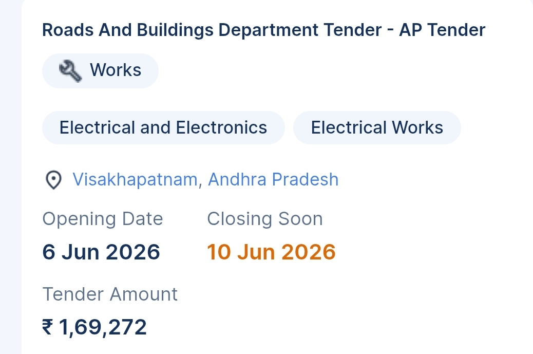 Roads And Buildings Department Tender - AP Tender