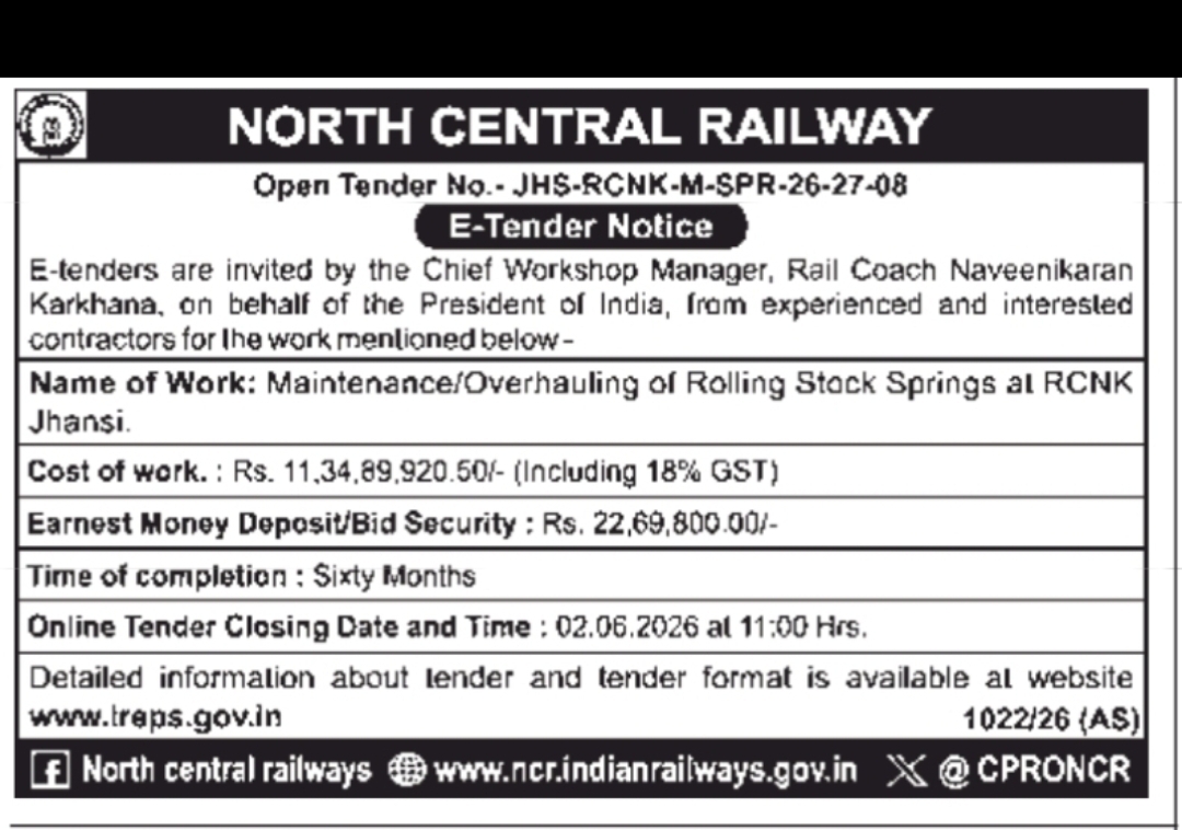 🚆 Rolling Stack Springs Maintenance Tender at RCNK Jhansi