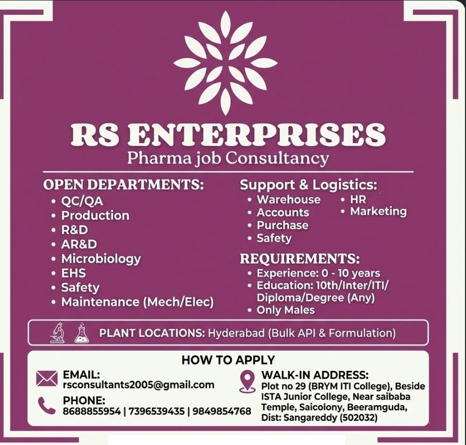 RS Enterprises – Multiple Openings @ Hyderabad