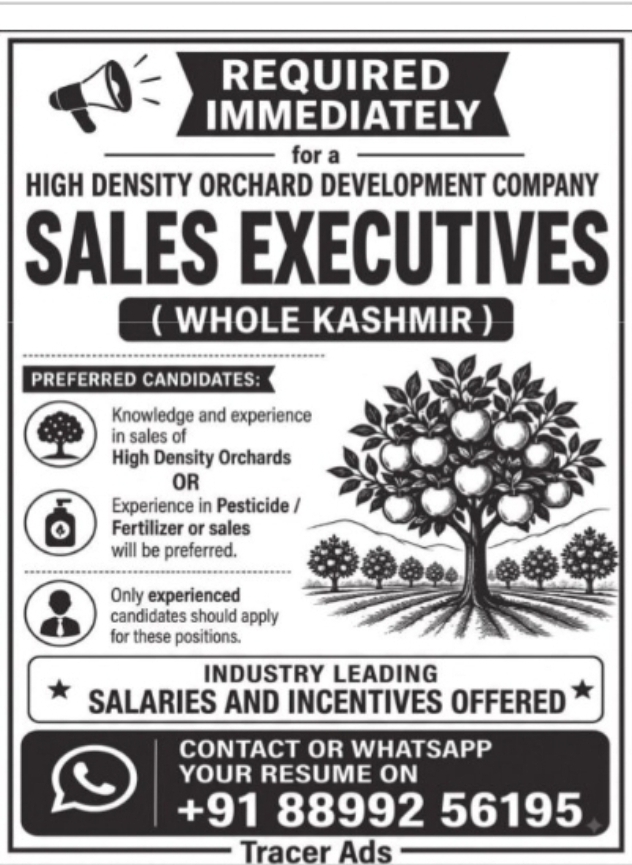Sales Executives Required – High Density Orchard Development Company