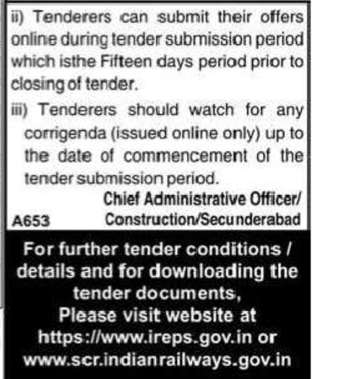 SOUTH CENTRAL RAILWAY TENDER – NIT No. 38-CAO-C-SC-2026