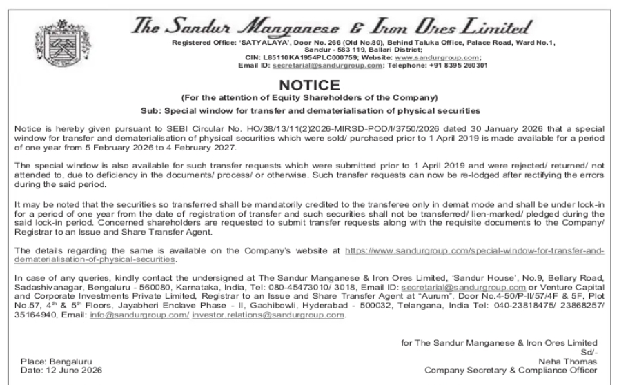 Special Window for Transfer and Dematerialisation of Physical Securities (SEBI Circular Compliance)