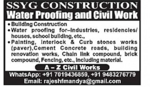 SSYG Construction – Waterproofing and Civil Work Services