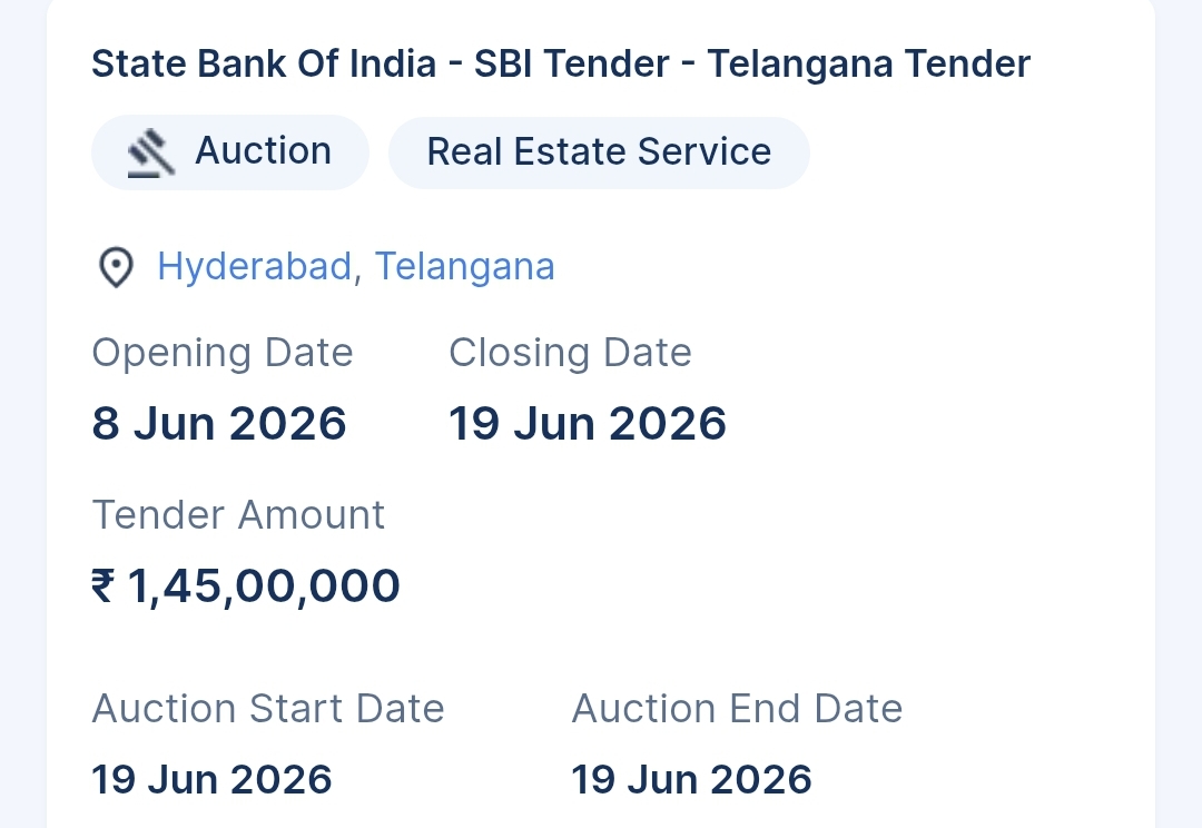 State Bank Of India - SBI Tender - Telangana Tender