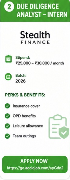 Stealth Finance Company is hiring for the role of Due Diligence Analyst - Intern