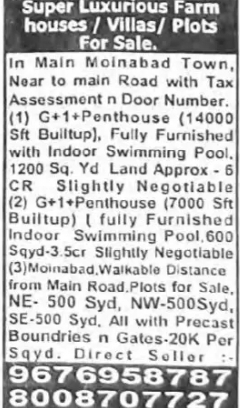 Super Luxury Farm Houses / Villas / Plots for Sale – Moinabad