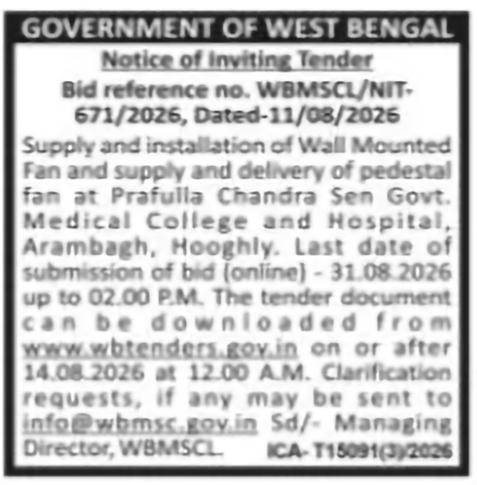 Supply and Installation of Wall-Mounted & Pedestal Fans – Arambagh