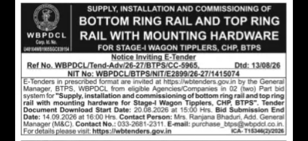 Supply, Installation & Commissioning of Bottom and Top Ring Rails – BTPS