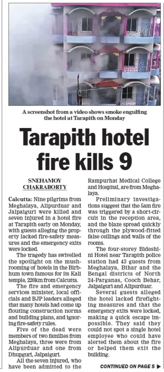 Tarapith Hotel Fire Kills 9 Pilgrims, Seven Injured