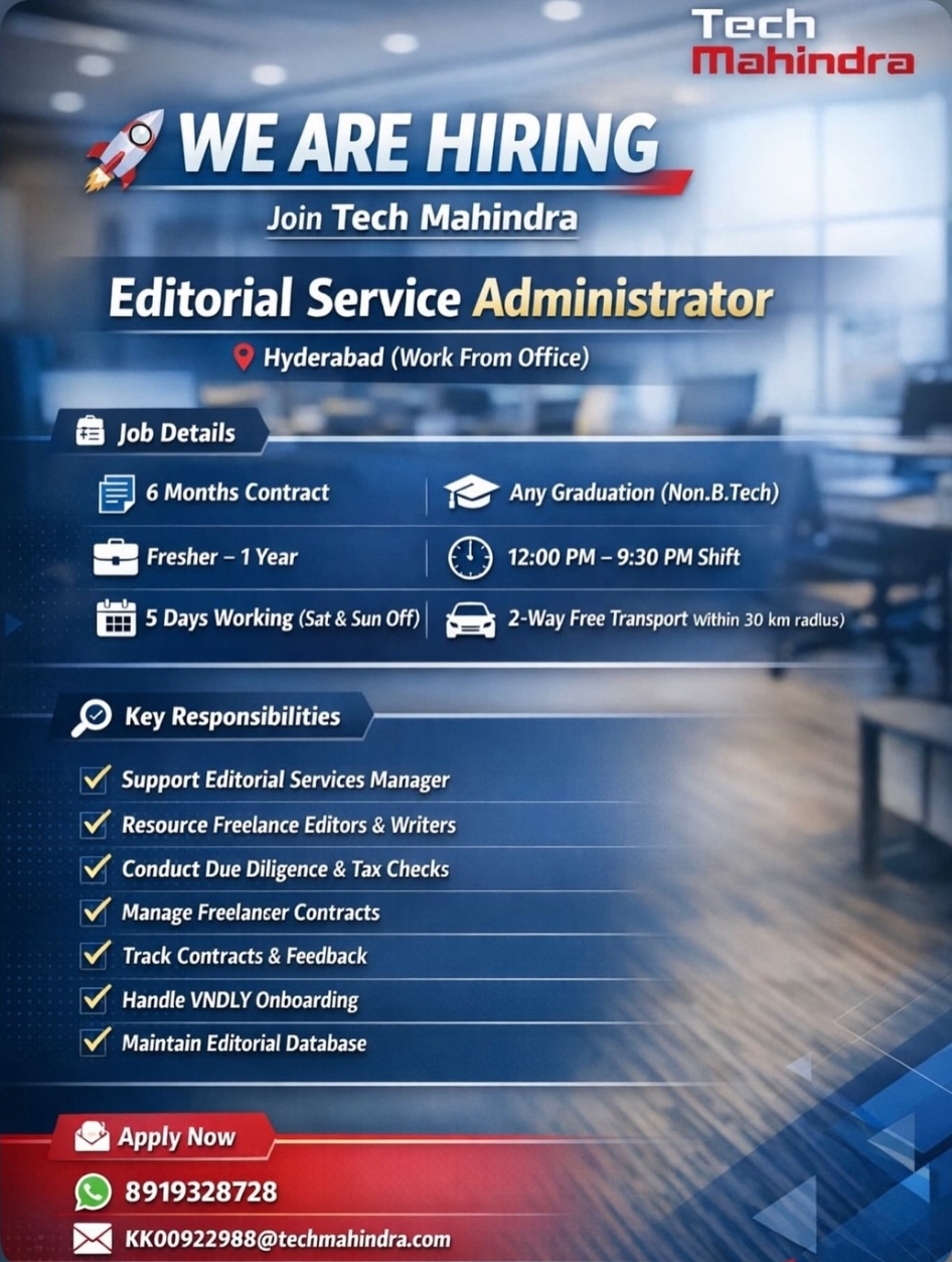 Tech Mahindra – Editorial Service Administrator (Hyderabad)