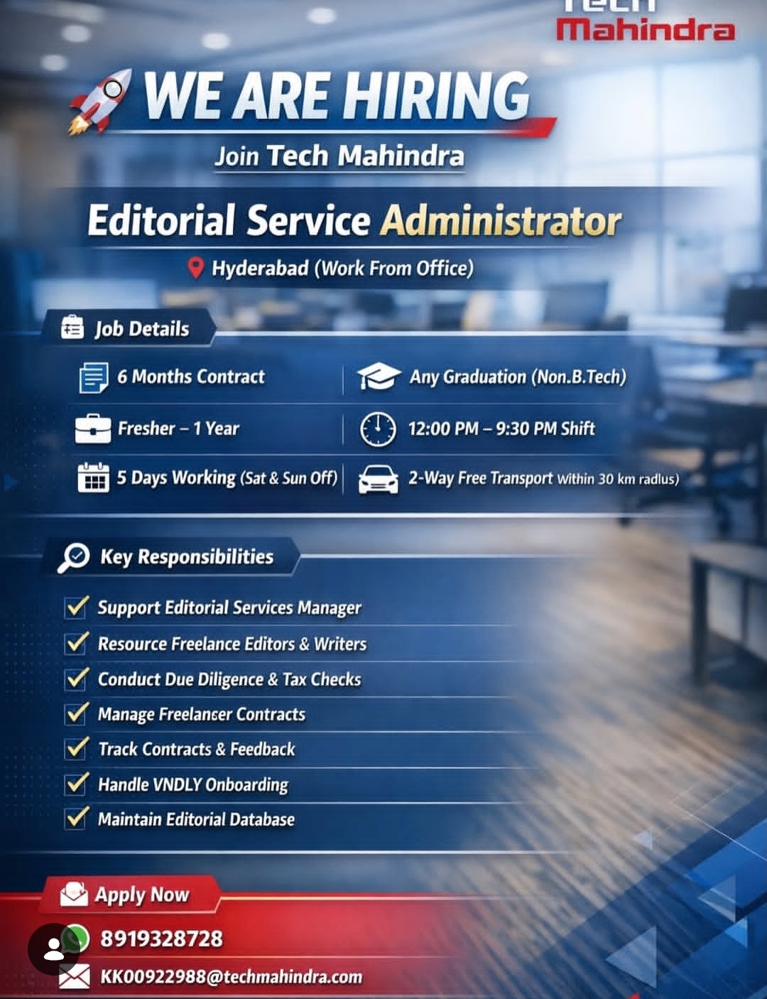 Tech Mahindra – Editorial Service Administrator Job Post