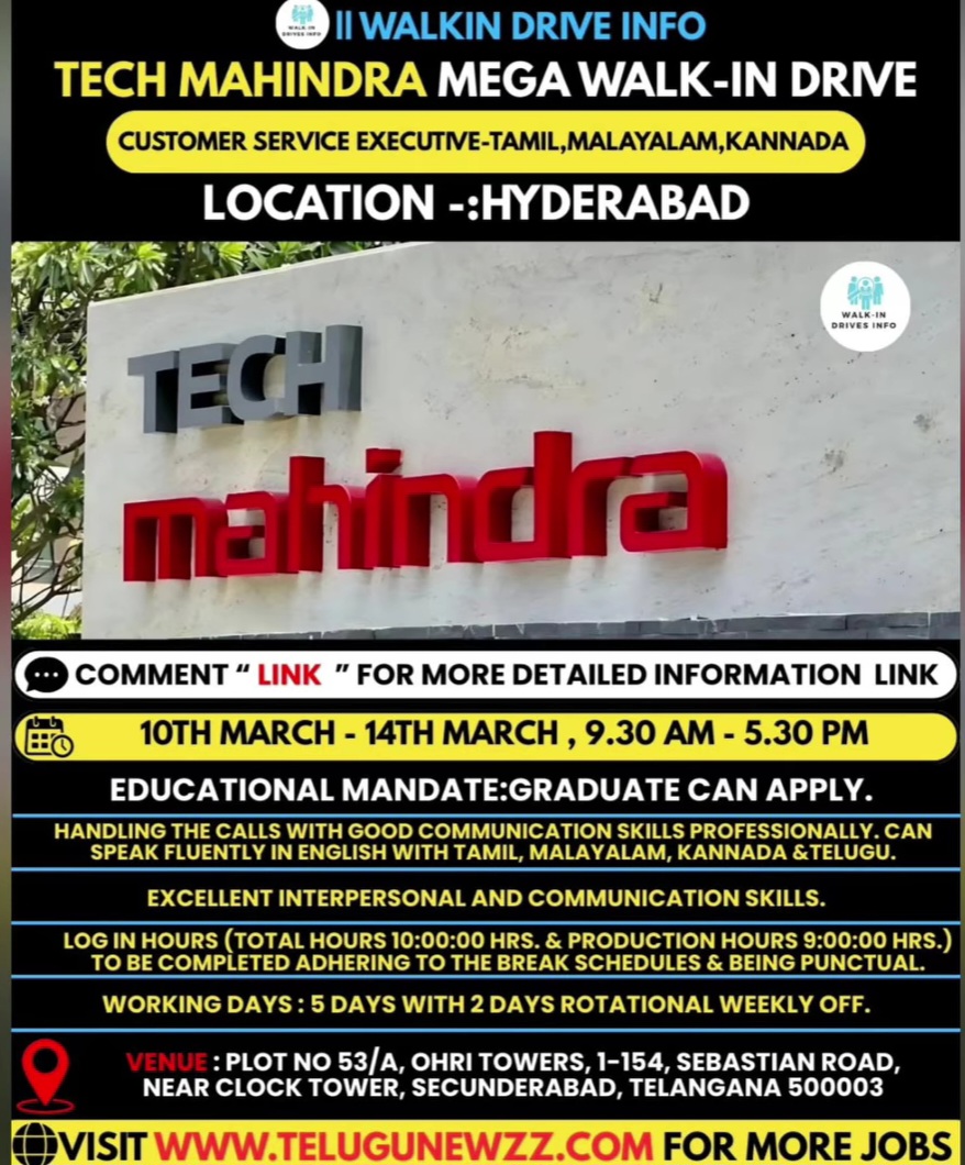🚶‍♂️ Tech Mahindra Mega Walk-In Drive – Hyderabad