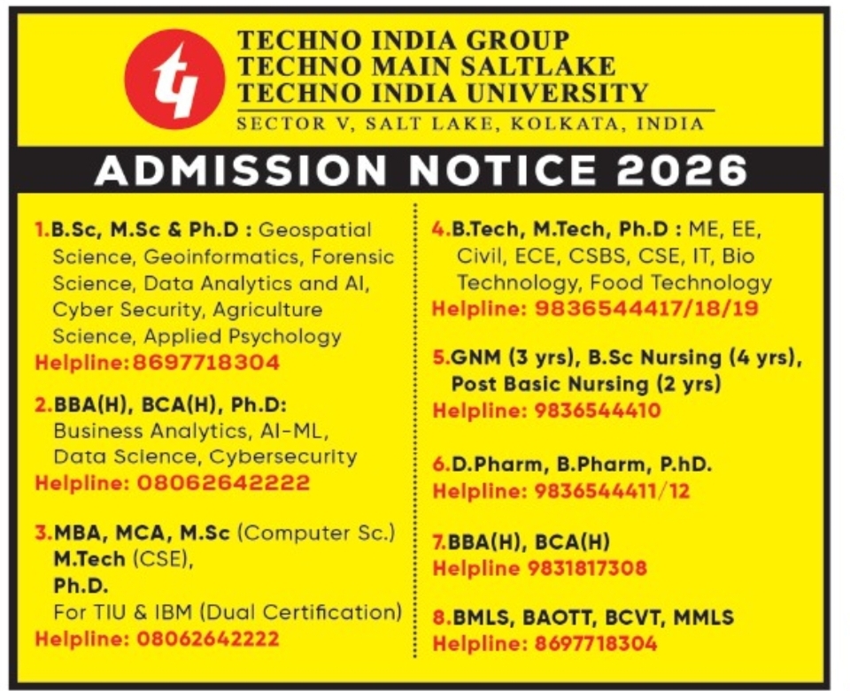 Techno India Group Admission Notice 2026