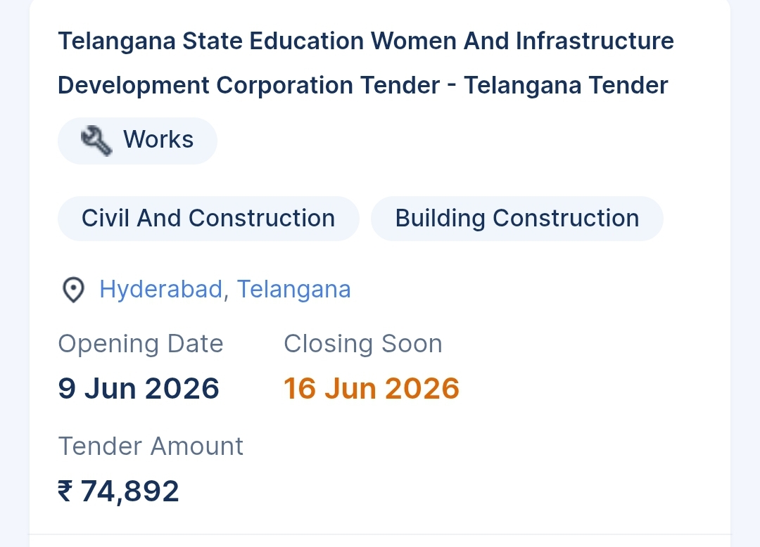 Telangana State Education Women And Infrastructure Development Corporation Tender - Telangana Tender