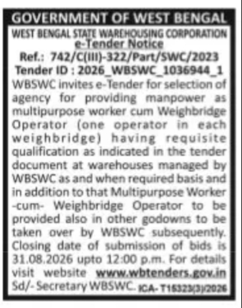 Tender for Multipurpose Worker-cum-Weighbridge Operator Services