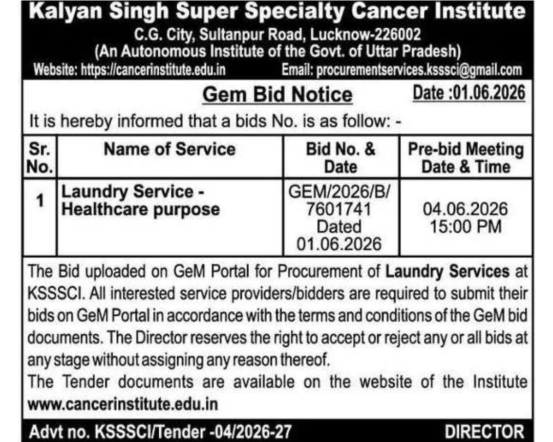 Tender / GeM Bid Notice – Kalyan Singh Super Specialty Cancer Institute, Lucknow