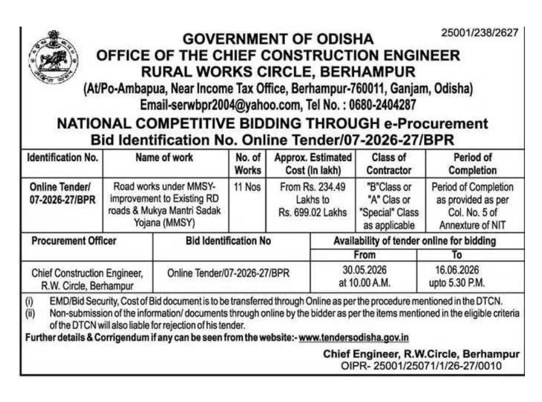 Tender Notice – Government of Odisha