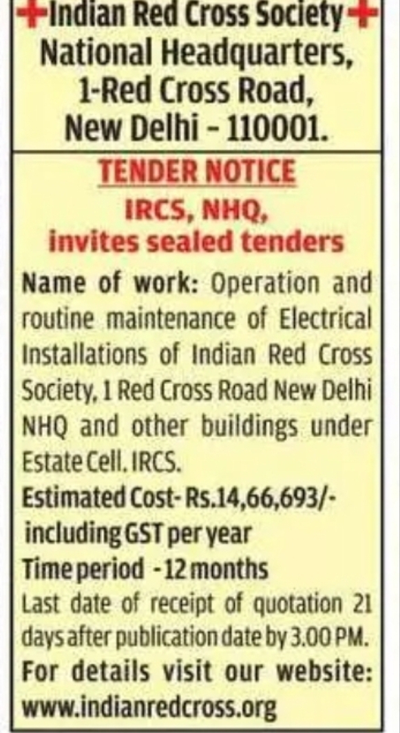 Tender Notice – Indian Red Cross Society (NHQ)