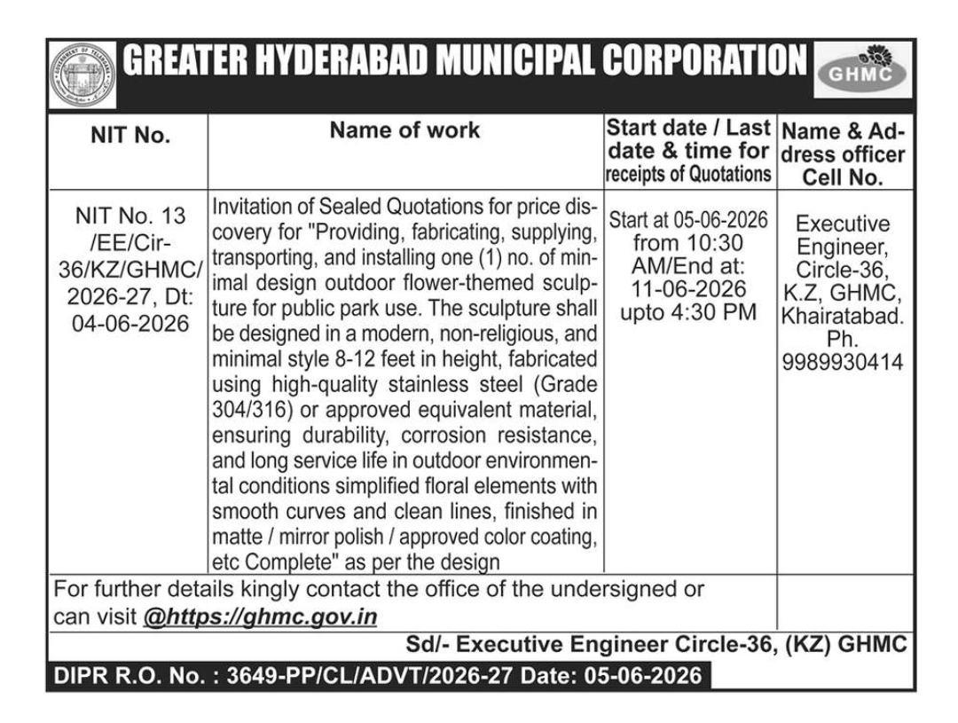 Tender Notice: Invitation for Sealed Quotations