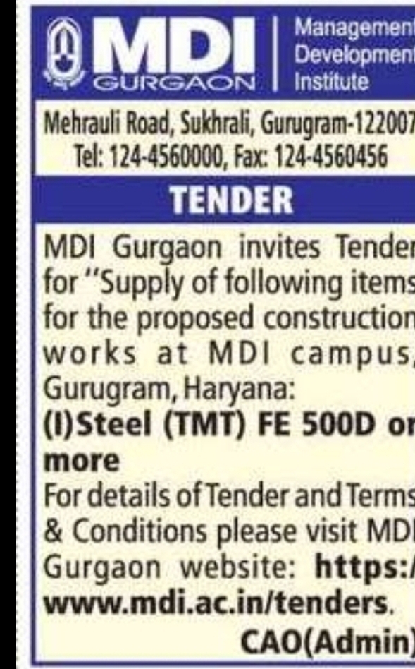 TENDER NOTICE – MDI Gurgaon (Management Development Institute)