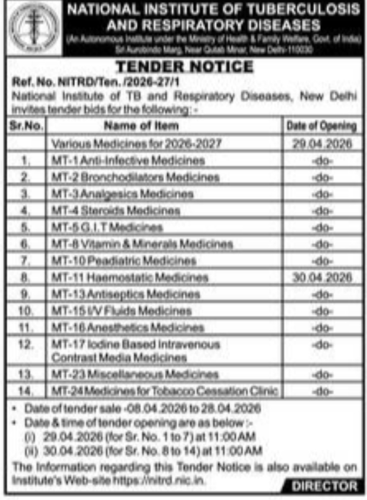 🏥 Tender Notice – Supply of Medicines (2026–2027)