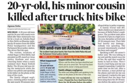 Tragic Hit-and-Run Near Police HQ: 2 Youths Killed in Delhi