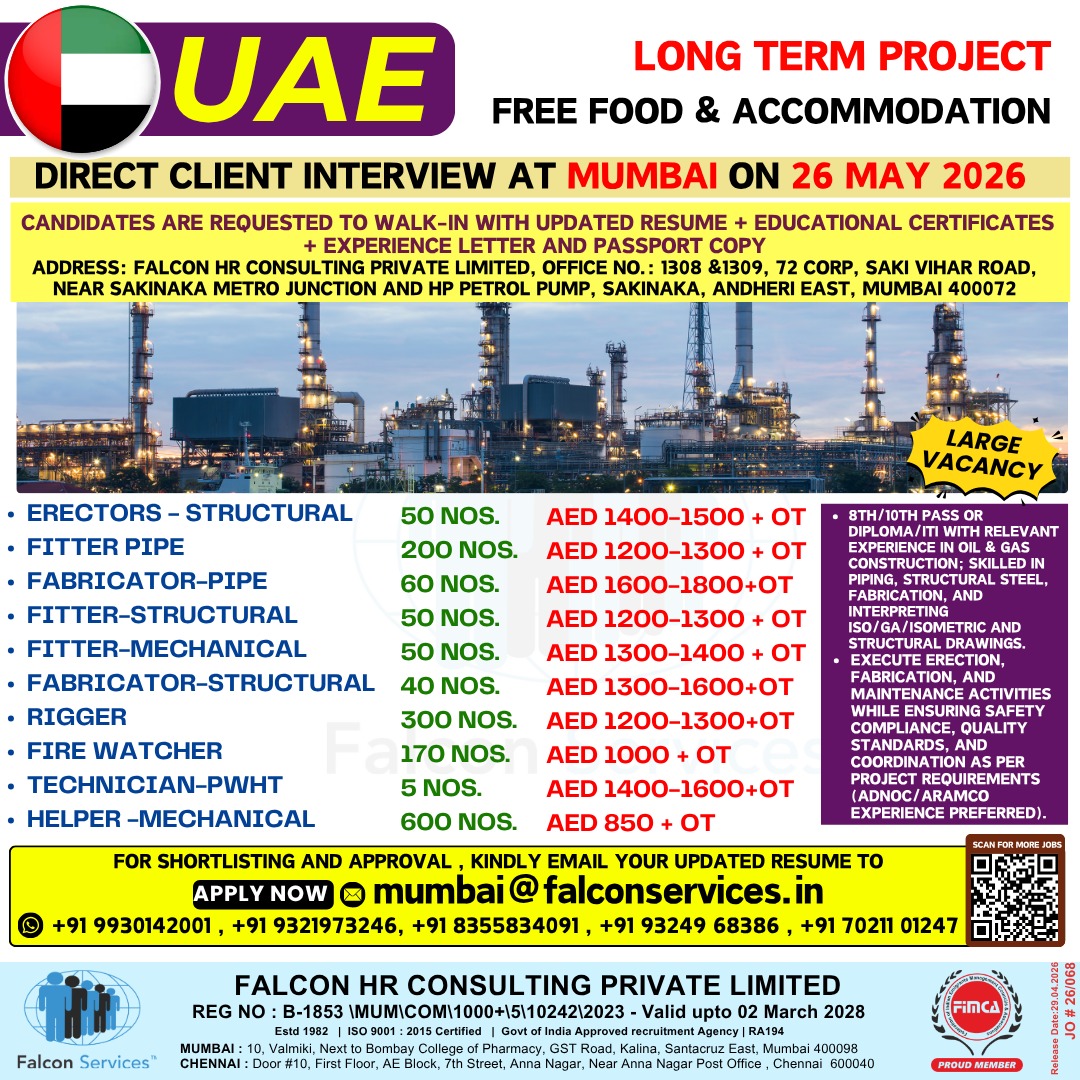 UAE LONG TERM PROJECT – UAE JOB OPENING