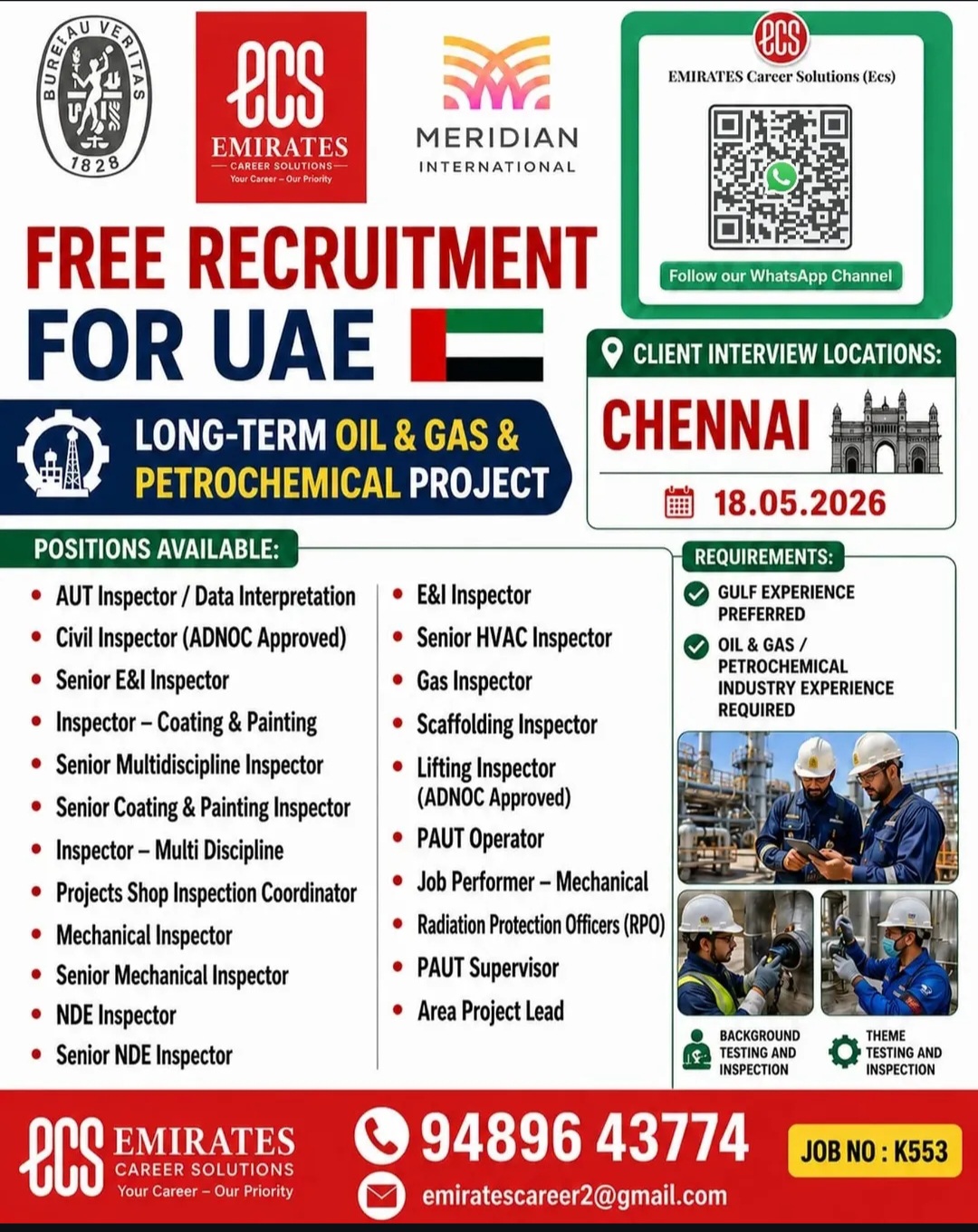 UAE Oil & Gas Inspection Jobs – Client Interview in Chennai (Free Recruitment)