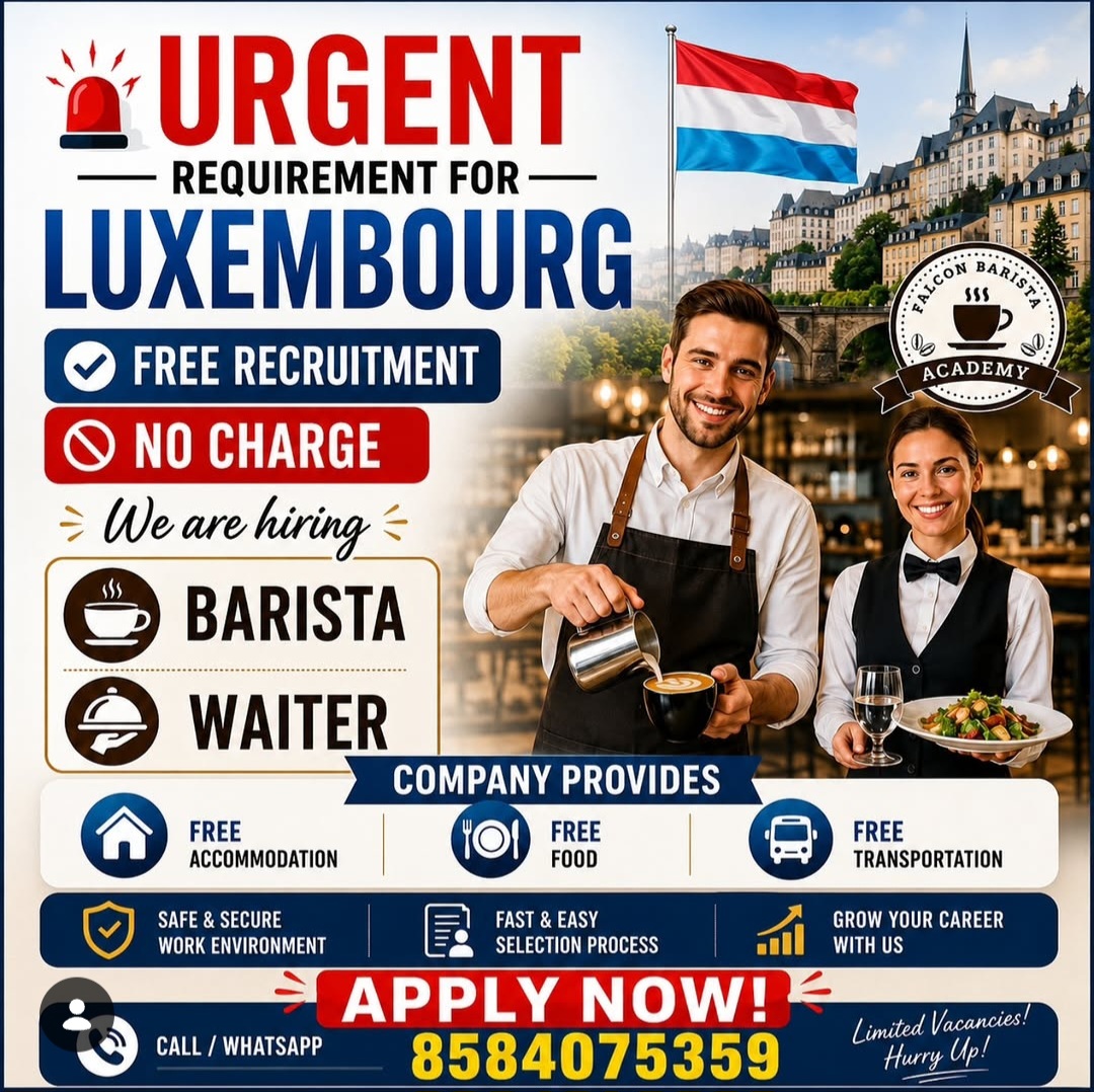 Urgent Hiring – Barista & Waiter Jobs in Luxembourg (Free Recruitment)