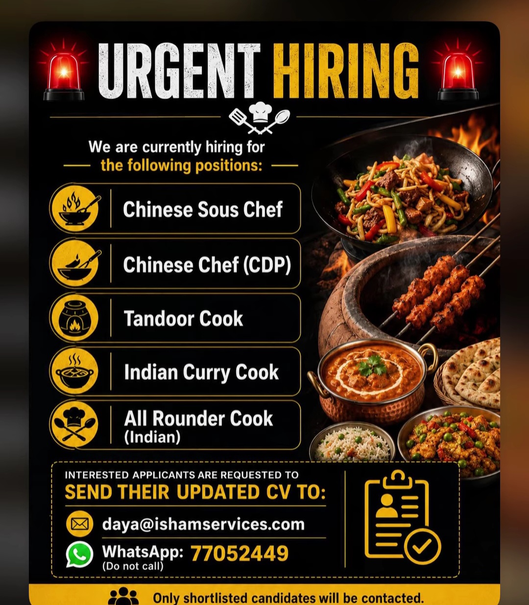 Urgent Hiring for Restaurant Positions