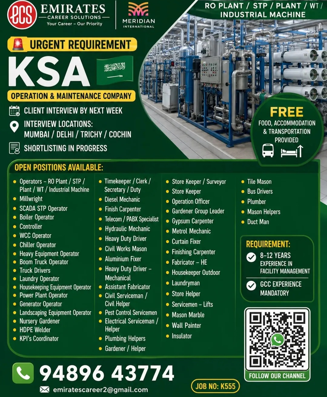 URGENT HIRING – KSA (Saudi Arabia)