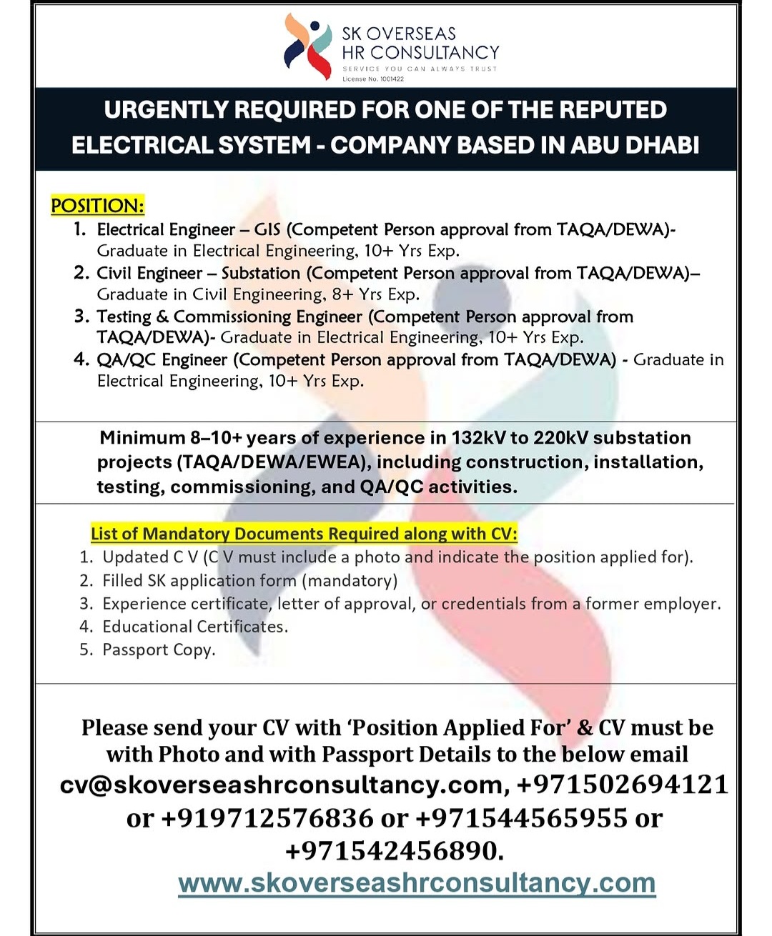 URGENT HIRING – UAE (ABU DHABI)