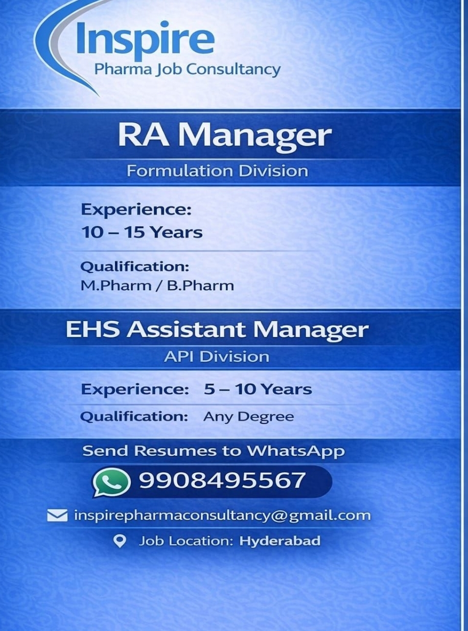 👨‍💼 Urgent Manager Requirement – RA / EHS