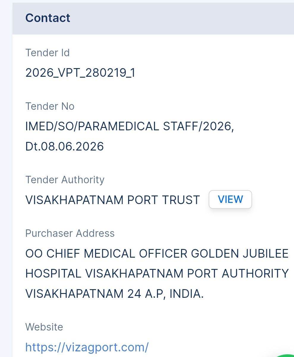 Visakhapatnam Port Trust - VPT Tender - AP Tender