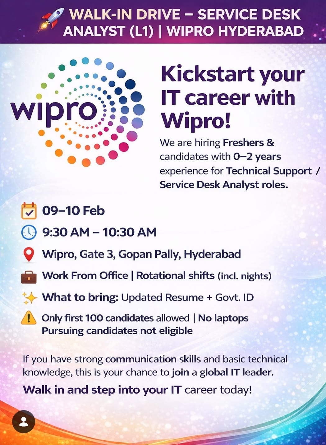 Walk-In Drive at Wipro Service Desk !!!!!