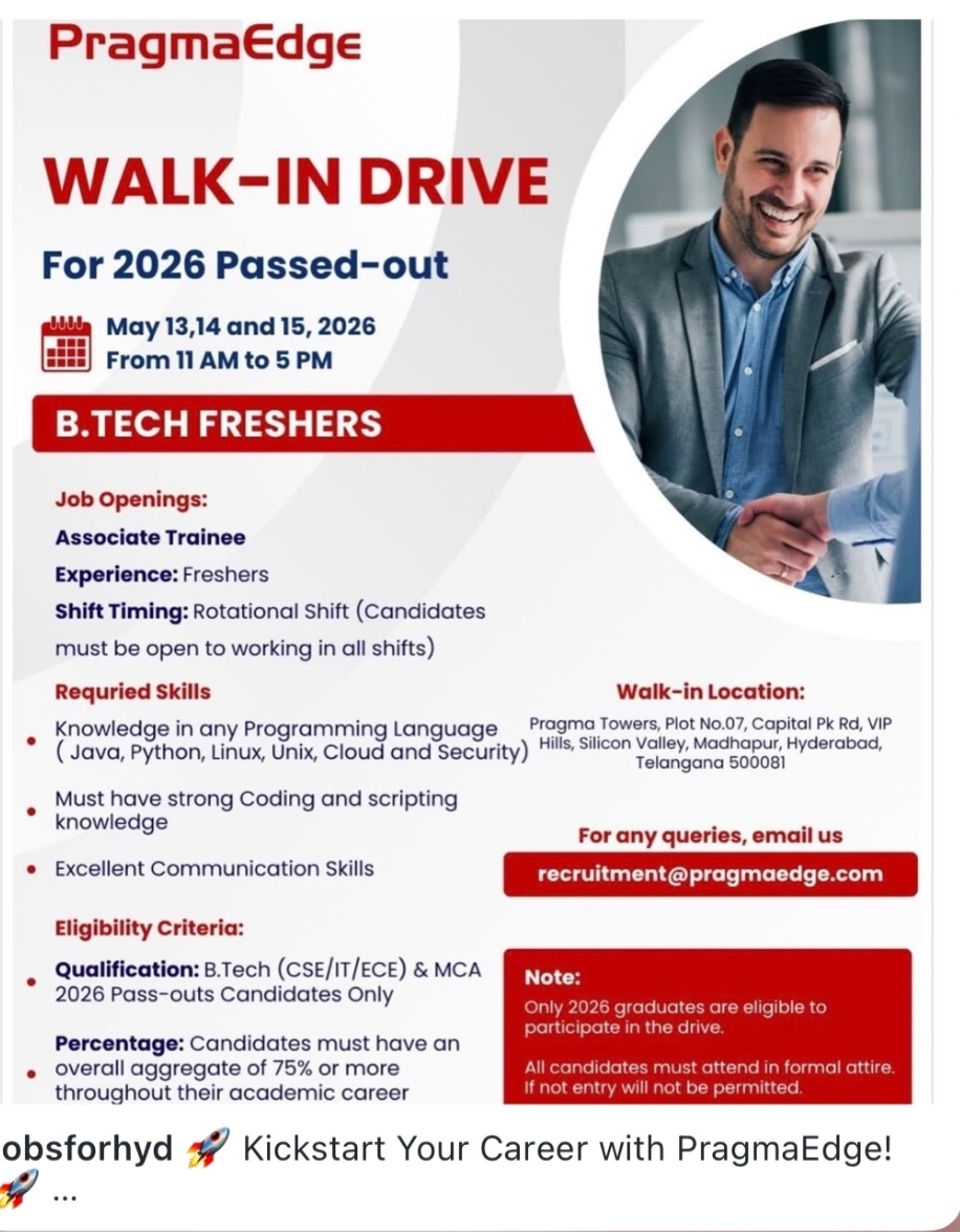 WALK-IN DRIVE FOR 2026 B.TECH FRESHERS