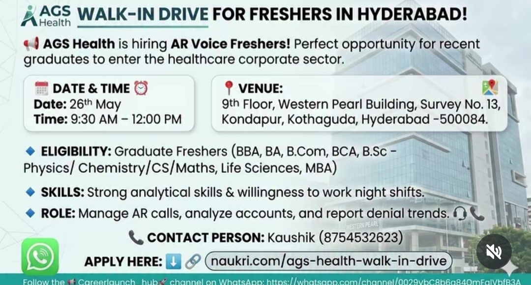 Walk-In Drive for Freshers in Hyderabad | AGS Health Hiring AR Voice Freshers