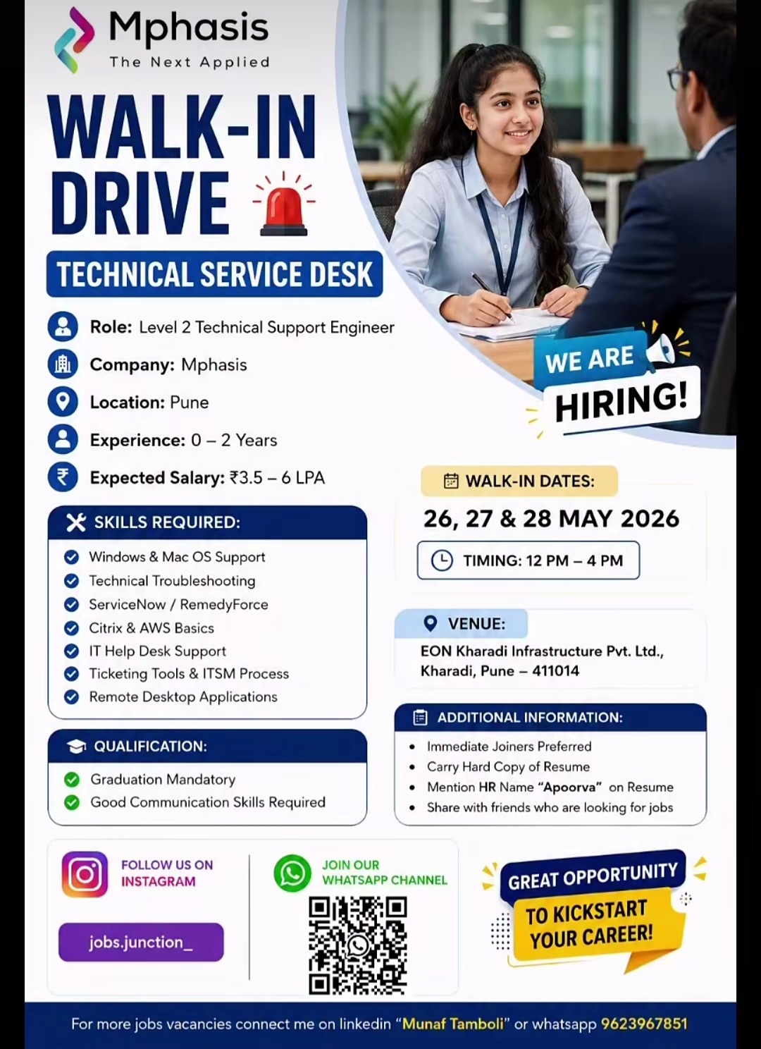 Walk-In Drive for Technical Service Desk – Pune