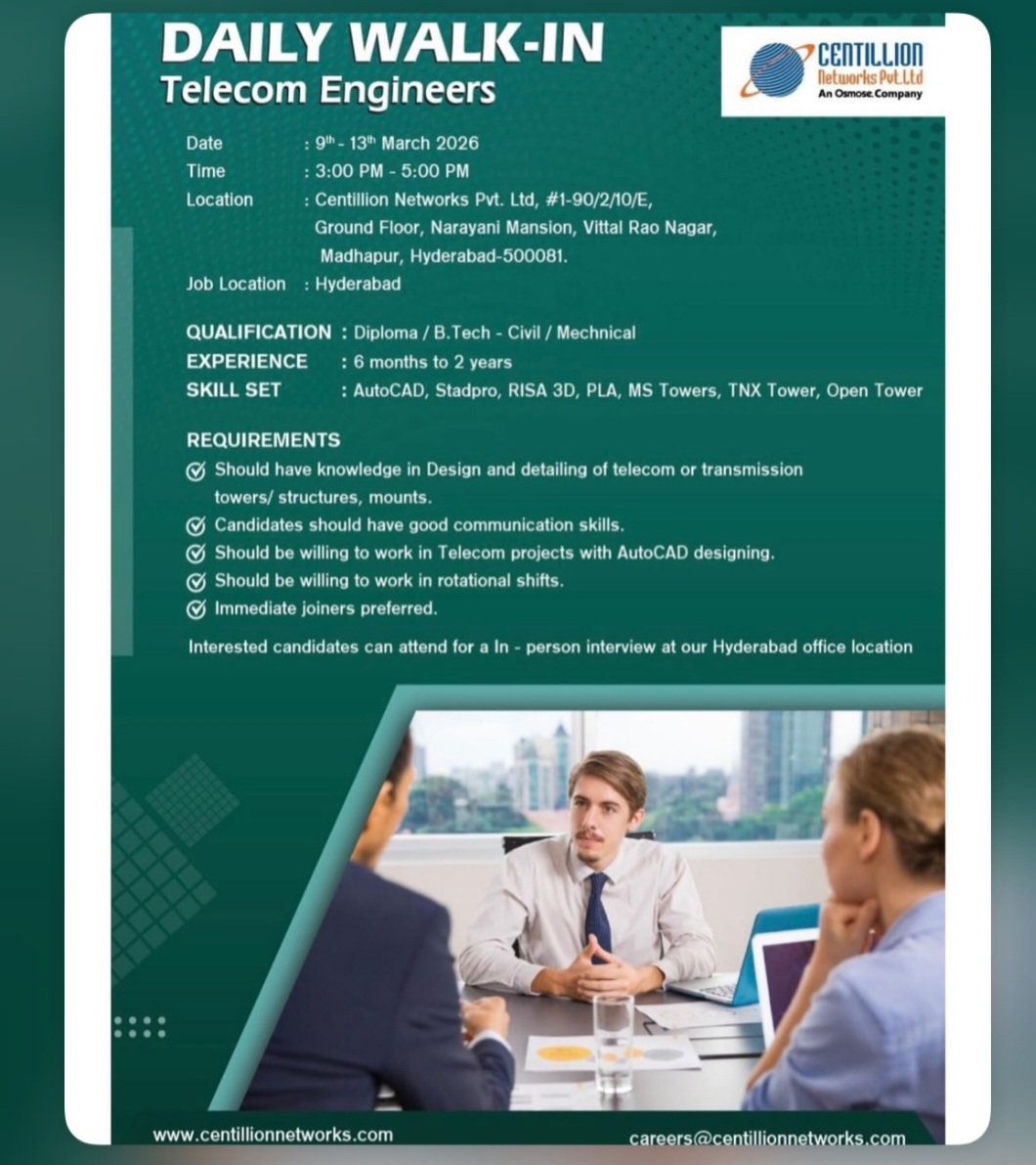 📢 Walk-In Drive – Telecom Engineers | Hyderabad