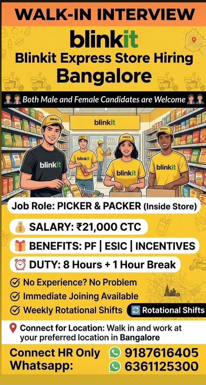 🚶‍♂️ WALK-IN INTERVIEW | Blinkit Hiring – Bangalore