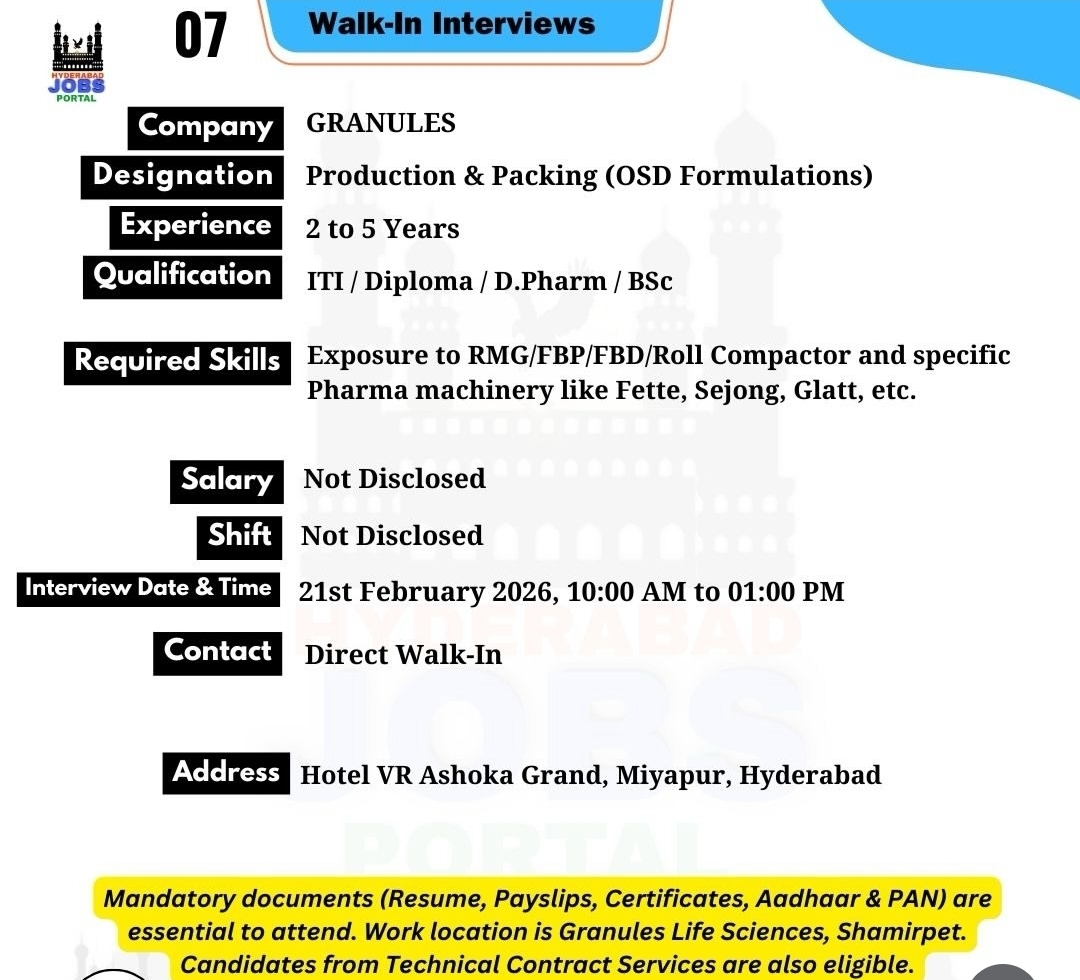 🚶‍♂️ Walk-In Interview | Granules | Hyderabad