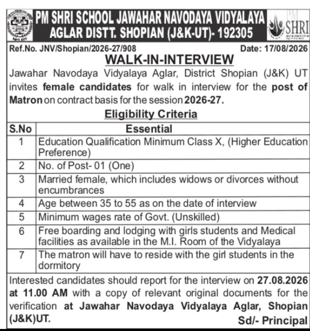 WALK-IN-INTERVIEW – MATRON